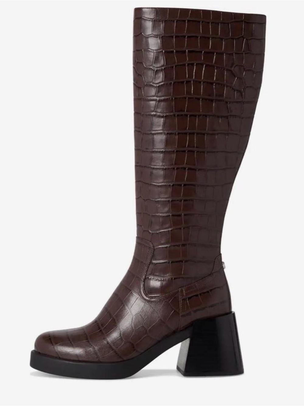 Coach Dark Brown Croc-Embossed Knee Boot with Block Heel - Picture 4 of 6